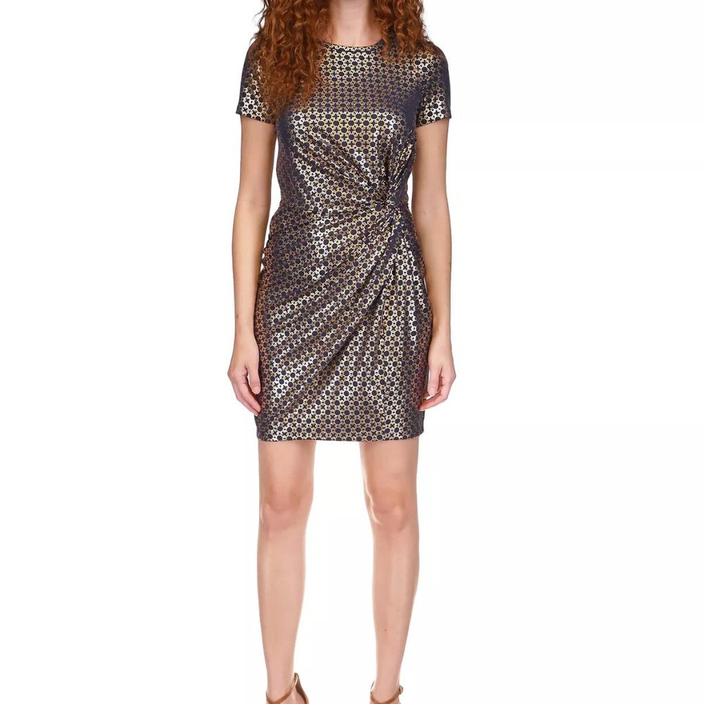 MICHAEL KORS Women's Metallic Chain-Print Knot Mini Dress SIZE MEDIUM